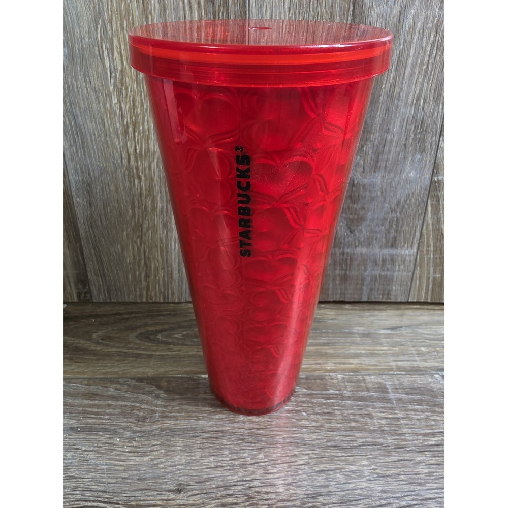 Starbucks Valentine's Day Tumbler Red Embossed Hearts Venti 24oz Cup & Lid Only